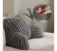 OHS Gaming Cushion for Bed, Gifts for Her Ribbed Faux Fur Back Support Cushions with Heatable Pocket Soft Cosy Snuggle Cushion with Arms Bed Seat Pillow for Relaxing Working, Grey