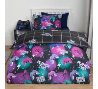 OHS Gaming Duvet Cover Quilt Bedding Set Neon Reversible, Black - Single