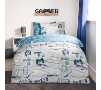 OHS Gaming Duvet Cover Set Reversible Quilt Pillowcase Bedding, Grey - Single