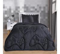 OHS Gaming Duvet Coverless Quilted 7.5 Tog Cover Pillowcase Set, Black - Single