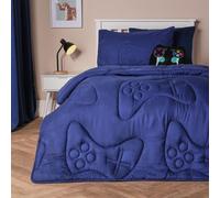 Ohs Gaming Duvet Coverless Quilted 7.5 Tog Pillowcase Set Embossed, Navy - Single