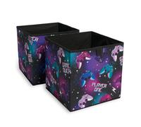 OHS Gaming Storage Boxes Pack of 2 Folding Space Saving Shoe Toy Cube Set in Black OHS Black