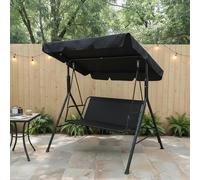 OHS Garden Swing, 3 Seater Outdoor Swing Chair Adjustable Canopy Cushioned Seats with Backrest Non-Slip Feet Garden Seat Relaxing Comfy Outdoor Patio Hammock Bench, Black