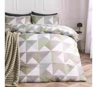 Ohs Geo Print Bedding Set Microfibre Duvet Cover With Pillowcase, Sage - Double