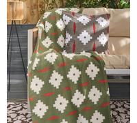 Ohs Geo Print Polar Fleece Throw Blanket Lightweight Bedspread, Olive - 120 X 150 Cm