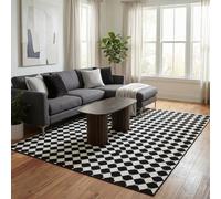 OHS Geo Print Rugs Living Room 120 x 170 Washable Rug Hallway Runner, Mono | Medium Size Non Slip Rugs for Bedroom Dining Room Home Decor Minimalist Modern Soft Durable Low Pile Bedroom Carpet Area Rug