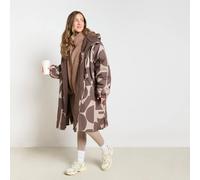 OHS Geo Print Water Resistant Coat Sherpa Lined Drying Changing Robe in Brown | Size: Large/XL OHS Brown L/XL