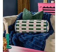 OHS Geometric Bolster Pillow Matte Velvet Cylinder Pillow, Soft Cosy Neck Roll Pillows for Armrest & Head Support Yoga Bolster Cushion for Sofa & Bed, Green/Pink - 46 x 20cm