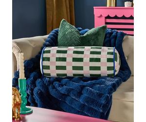 OHS Geometric Bolster Pillow Matte Velvet Cylinder Pillow, Soft Cosy Neck Roll Pillows for Armrest & Head Support Yoga Bolster Cushion for Sofa & Bed, Green/Pink - 46 x 20cm