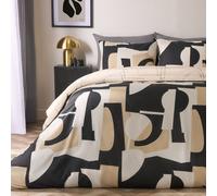 OHS Geometric Duvet Cover Pillowcase Bedding Set Shapes Quilt in Black | Size: Double OHS Black Double