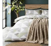OHS Geometric King Size Duvet Cover Sets, Super Soft Cosy Warm Microfibre Polyester Reversible King Size Bedding Stylish Comfy Duvet Cover Sets with Matching Pillowcases, Sage