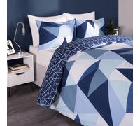 Dreamscene Geometric Shapes Double Duvet Cover Set with Pillowcases, Soft Comfy Breathable Polycotton, Quilt Covers Bedding Set, Lightweight Non-Fading, Navy Blue - 200 x 200cm