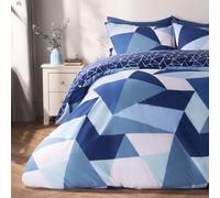 OHS Geometric Shapes Duvet Cover with Pillowcase Set Bedding Quilt in Navy | Size: Double OHS Navy Double