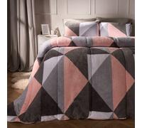 OHS Geometric Teddy Fleece Coverless Duvet Bedding Set 10.5 Tog, Blush - King