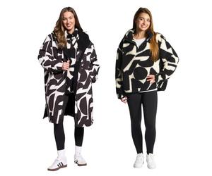 OHS Geometric Waterproof Coat Womens Changing Robe with Hood & Pockets Rain Coat Including Teddy Fleece Pullover Half Zip Women Long Sleeve Womens Clothes for Outdoor Activities, Mono - L/XL