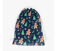 OHS Gingerbread Christmas Sack, Christmas Sacks for Presents Navy Large Festive Drawstring Xmas Eve Bag Children Adults Santa Bag Xmas Sacks, 50 x 70cm