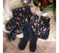 Ohs Gingerbread Man Print Hot Water Bottle Gift Set Includes Socks Eye Mask Scrunchie
