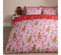 OHS Gingerbread Man Reversible Bedding Set Duvet Cover with Pillowcase in Pink | Size: Double OHS Pink Double