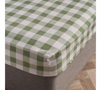 OHS Gingham Bedding King Size Fitted Sheets, Easy Care Soft Microfibre Fabric Deep Pocket 25cm Shrinkage and Fade Resistant Bed Sheet, Sage - 150 x 200cm