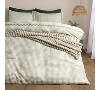 OHS Gingham Bedding Quilt Covers Single Reversible, Gifts for Women Super Soft Cosy Warm Microfibre Polyester Stylish Wave Edge Single Duvet Cover Set with Pillowcase, Sage