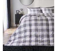 Ohs Gingham Check Coverless Duvet 10.5 Tog Bedding Pillowcases, Grey - Double