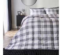 OHS Gingham Check Coverless Duvet 10.5 TOG Bedding Pillowcases Set in Light Grey | Size: King OHS Light Grey King