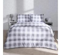 OHS 10.5 Tog Single Coverless Duvet, Soft Warm Microfibre Fabric Timeless Gingham Design Washable Single Duvet Comfortable Year Round Use Bedding Set with Pillowcase, Grey