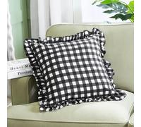 OHS Gingham Check Cushion Covers 45 x 45 Frill Edges Decorative Throw Pillow Covers Pack of 2 Square Cushion Cover with Invisible Zipper for Sofa Living Room Bedroom, Monochrome