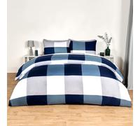 OHS Gingham Check Duvet Cover Bedding Quilt Pillowcase Set Reversible in Dark Navy | Size: Super King OHS Dark Navy Super King