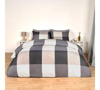 OHS Gingham Check Duvet Cover Bedding Quilt Set Reversible, Grey - Double