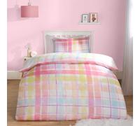 OHS Gingham Check Duvet Cover Set Pillowcase Reversible Quilt Bedding, Pink - Double