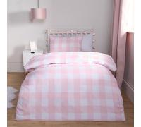 OHS Gingham Duvet Cover Bedding Quilt Pillowcase Set Check Reversible in Pink | Size: Single OHS Pink Single