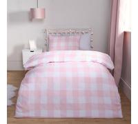 OHS Gingham Duvet Cover Bedding Quilt Pillowcase Set Check Reversible, Pink - Double