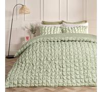 OHS Gingham Filled Seersucker Duvet Cover Set with Pillowcase Bedding in Green | Size: Super King OHS Green Super King