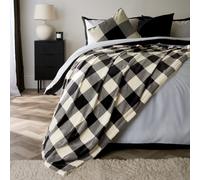 OHS Gingham Flannel Fleece Soft Reversible Throw Blanket in Natural White | Size: 130 cm x160 cm OHS Natural White 130 cm x160 cm