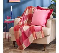 Ohs Gingham Polar Fleece Throw Blanket Lightweight Bedspread, Pink/orange - 120 X 150 Cm