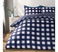 OHS Gingham Reversible Bedding Set Duvet Cover with Pillowcase in Navy | Size: Single OHS Navy Single