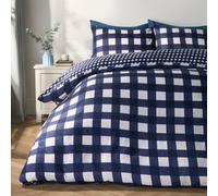 Ohs Gingham Reversible Bedding Set Duvet Cover With Pillowcase, Navy - Double