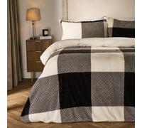 OHS Gingham Teddy Duvet Cover Pillowcase Quilt Soft Warm Check Fleece Bedding Set in Black | Size: King OHS Black King