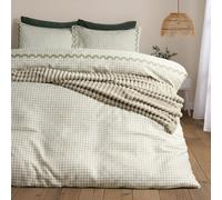 Ohs Gingham Wave Border Bedding Set Microfibre Duvet Cover With Pillowcase, Sage - King
