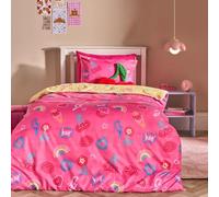 OHS Girls Bedding Double Duvet, Super Soft Cosy Warm Microfibre Polyester Neon Lights Kids Quilt Cover Reversible Neon Hearts Stylish Double Bedding with Pillowcases, Magenta