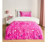 OHS Girl's Glow In The Dark Ultra Soft Heart Print Kids Duvet Cover Set with Pillowcase in Bright Pink | Size: Single OHS Bright Pink Single