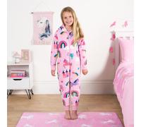 OHS Girl's Kids Pyjamas 1Onesie All In One Unicorn Rainbow Plush Supersoft Warm Loungewear in Pink | Size: Large OHS Pink L