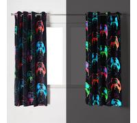 OHS Glow-in-the-Dark Kids Gaming Print Curtains in Black | Size: 117 cm width x 137 cm drop OHS Black 117 cm width x 137 cm drop