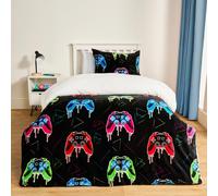 OHS Glow In The Dark Ultra Soft Gaming Print Kids Duvet Cover Set with Pillowcase in Black | Size: Single OHS Black Single
