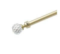 OHS Gold Curtain Pole Crystal Ball, 120-220cm Extendable Curtain Poles with Brackets and Finials Adjustable Sturdy Metal Rod Easy Install Curtain Pole for Windows, Brushed Gold