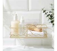 OHS Gold Shower Caddy Bow Suction Rustproof Metal Shower Shelf No Drilling | Wall Mounted Bathroom Suction Shelf Open Wire Quick Drain Rectangle Shampoo Holder Toiletries Kitchen Bathroom Accessories