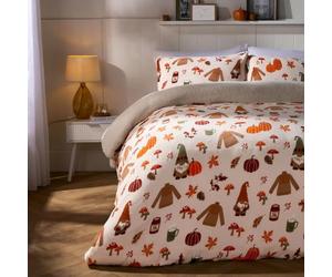 OHS Gonk Bedding Fleece Duvet Set King Size, Super Soft Cosy Winter Warm Autumn Pumpkin Gonk Print Fleece Bedding Sherpa Reversible King Size Duvet Cover Sets with Matching Pillowcases, Rust