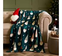 OHS Gonk Christmas Blanket Green Throws for Sofas Soft Warm Cosy Sherpa Reversible Fleece Blanket for Bed Settees Xmas Decorations Christmas Throw Fluffy Single Bed Throw, 125 x 150cm