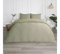 OHS Green Bedding Double Duvet Set, Geometric Seersucker Duvet Cover Luxurious Quilt Cover Embossed Waffle Bedding Double Bed Set with Matching Pillowcases, Sage Green